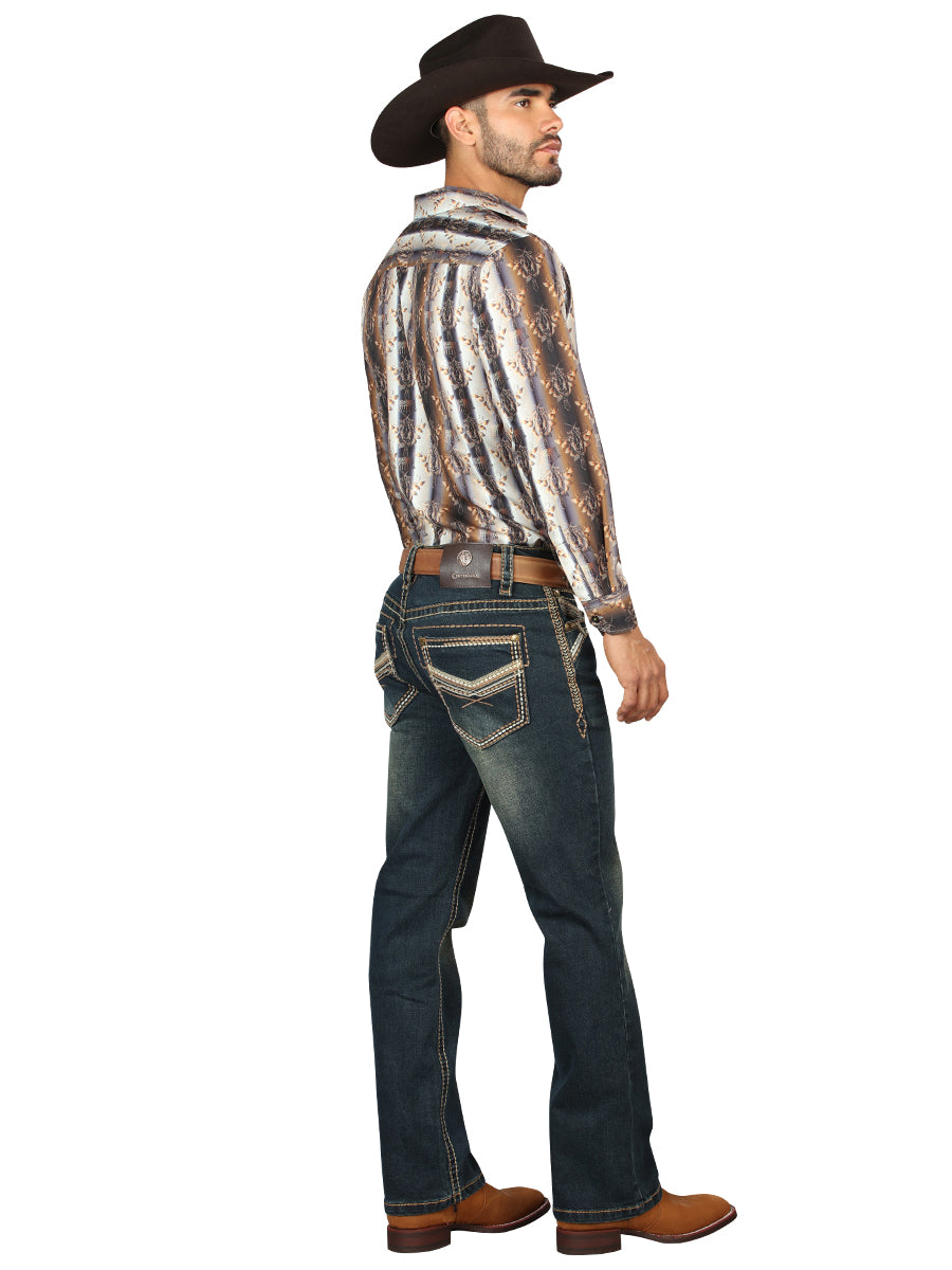 Centenario Men's Tinted Green Denim with Embroidered Details 45315