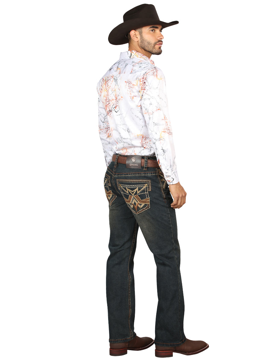 Centenario Men's Tinted Brown Denim with Embroidered Details 45316