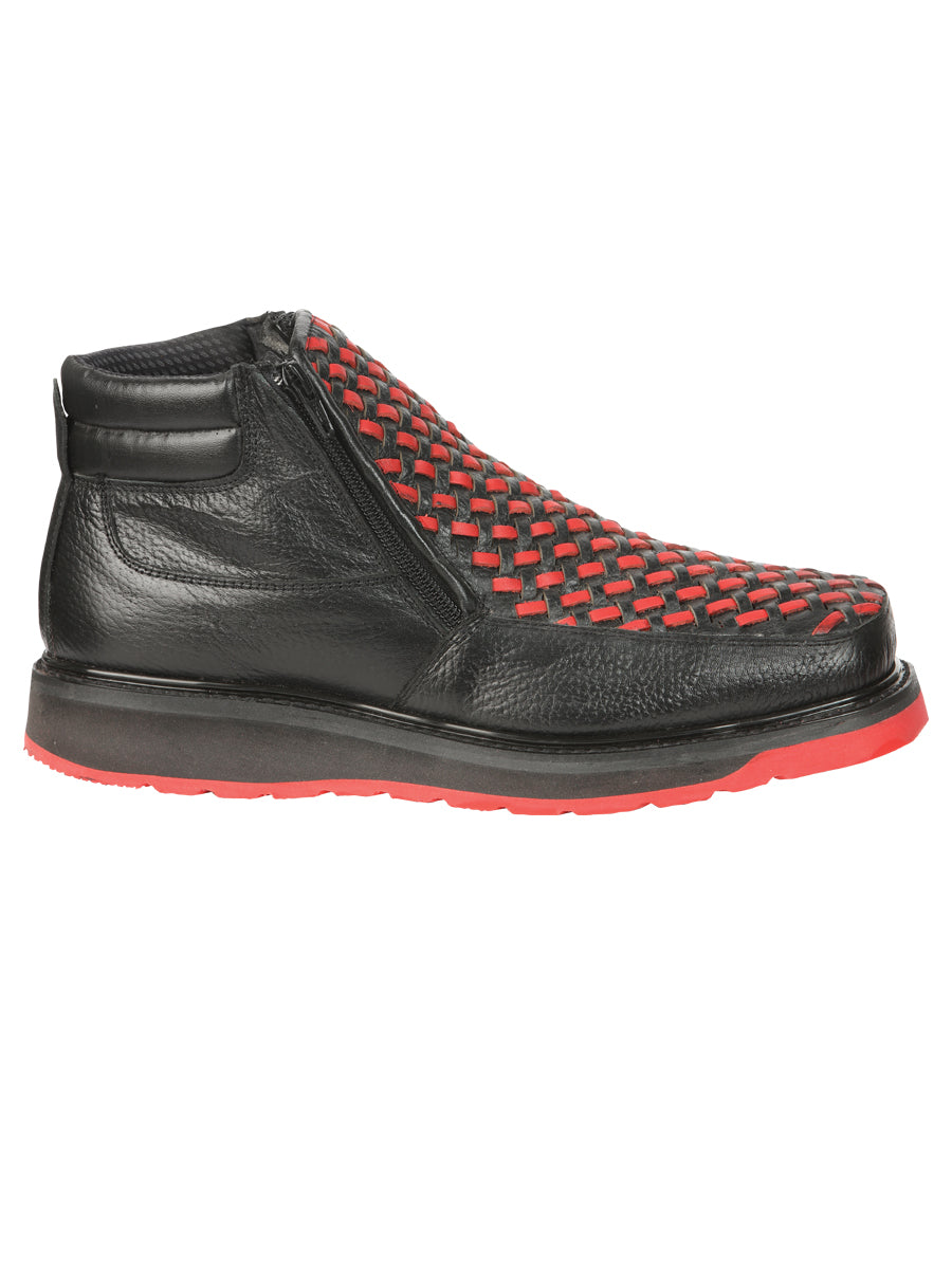 El General Men’s Ankle Boots with Zipper - Black/Red Petatillo Leather 45402