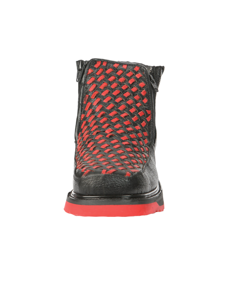 El General Men’s Ankle Boots with Zipper - Black/Red Petatillo Leather 45402