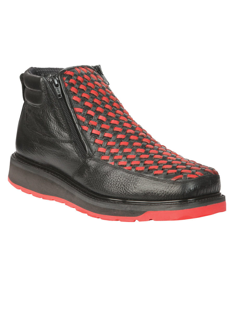 El General Men’s Ankle Boots with Zipper - Black/Red Petatillo Leather 45402