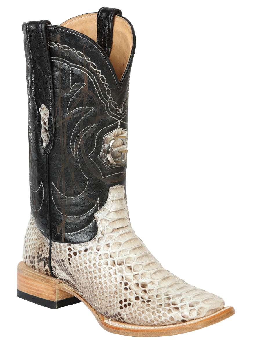 El General Men's Exotic Python Leather Cowboy Boots - Natural 45501