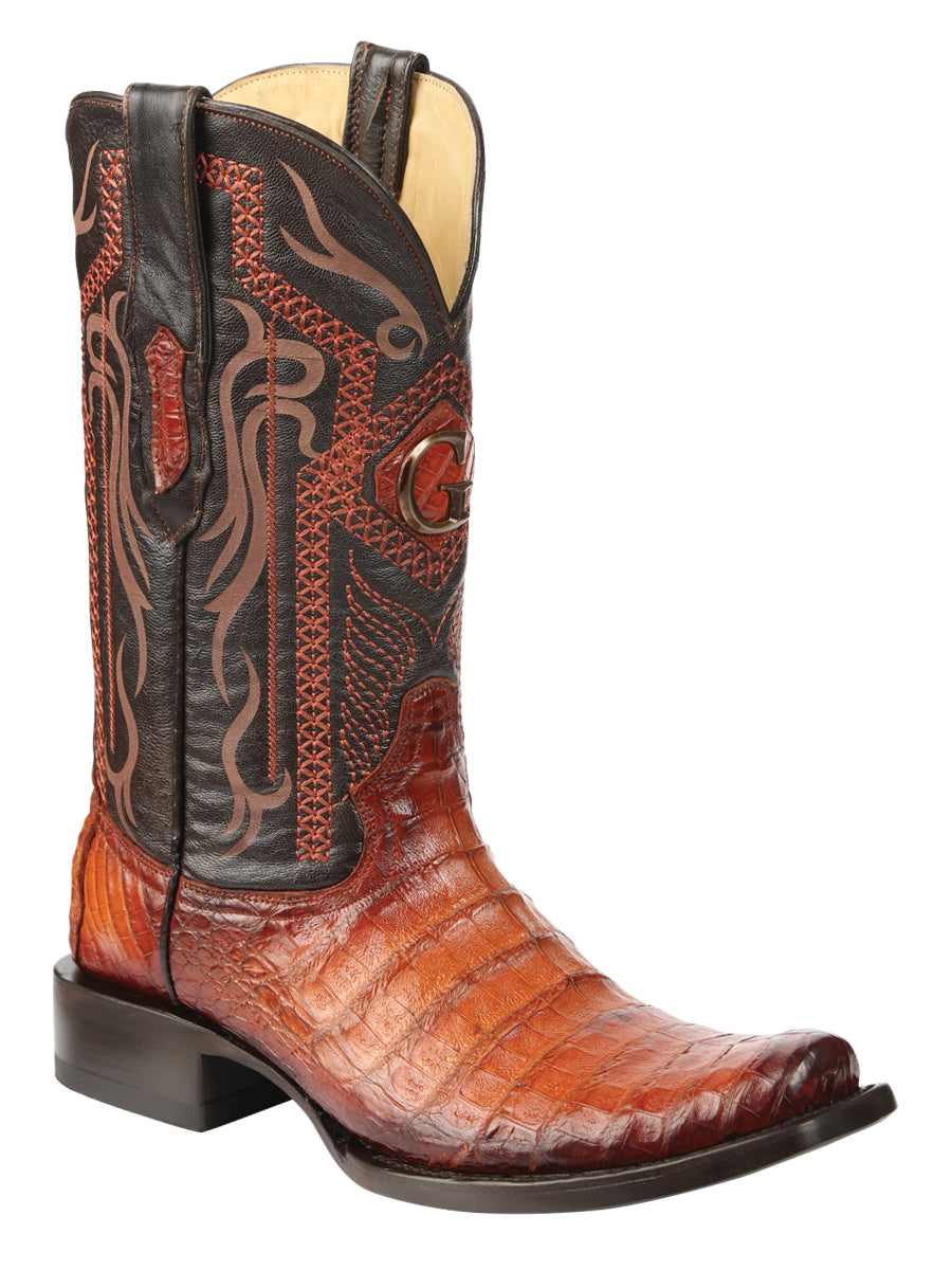 El General Men's Exotic Caiman Belly Cowboy Boots - Cognac 45520