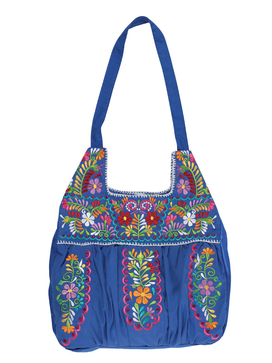 Artisanal Embroidered Handbag 50% Cotton, 50% Polyester Blue 603192