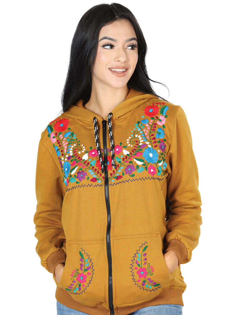 Artisanal Embroidered Sweatshirt 50% Cotton, 50% Polyester Mustard 603513