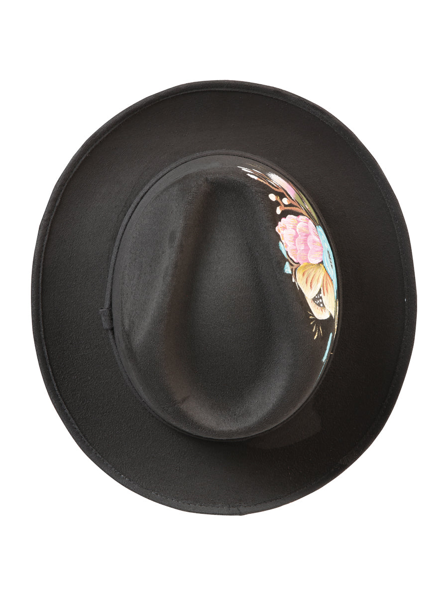 Artisanal Hand Painted Hat Suede Black 603820