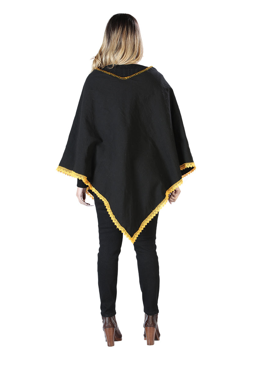 Artisanal Embroidered Poncho 50% Cotton, 50% Polyester Black 603827