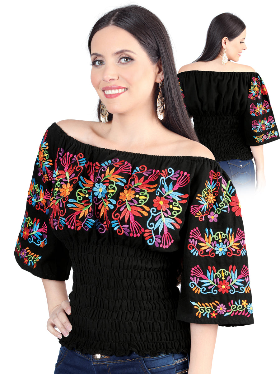 Artisanal Embroidered Blouse 100% Cotton Black 604009