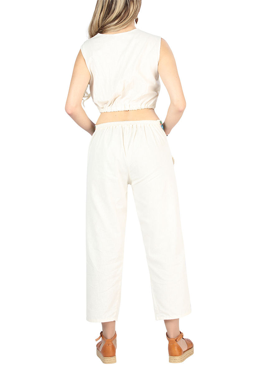 Artisanal Embroidered Set 100% Cotton Beige 604049